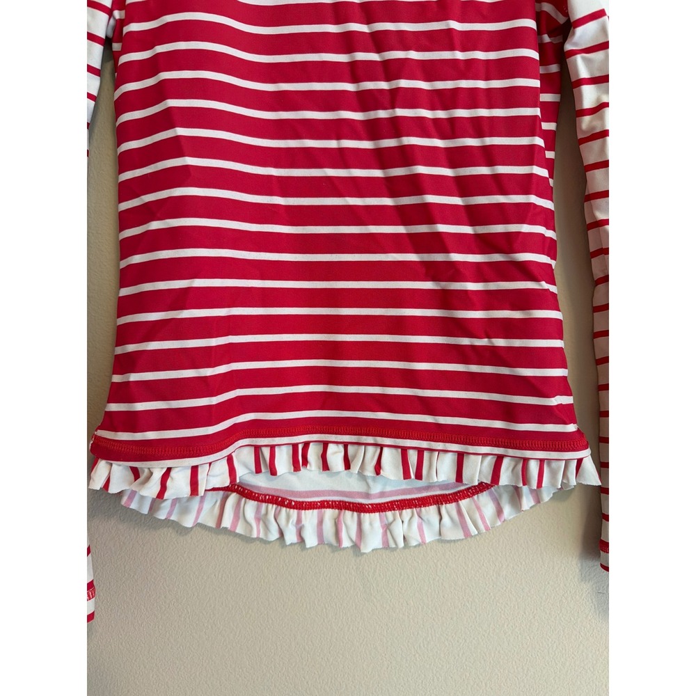Hanna Andersson Girls Red‎ White Striped Ruffle Rash Guard Swim Top Kids 10 - Picture 4 of 8